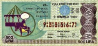 MİLLİ PİYANGO ÇEYREK BİLET 500 LİRA 933367 SERİ NO 9 TEMMUZ 1987 ÇEKİLİŞİ