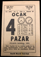 1970 SENESİNİN 4 OCAK PAZAR GÜNÜNE AİT SAATLİ MAARİF TAKVİMİ YAPRAGI