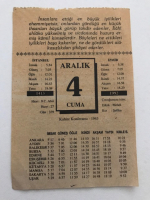 4 ARALIK 1992 CUMA GÜNÜNE AİT TAKVİM YAPRAGI