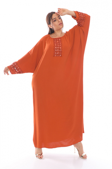 Yarasa Kol Payetli Elbise - Kiremit
