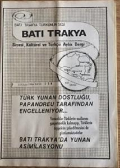 BATI TRAKYA TÜRKÜNÜN SESİ BATI TRAKYA SİYASİ,TÜRKCÜ AYLIK DERGİ 15 EKİM 1986 SAYI 234