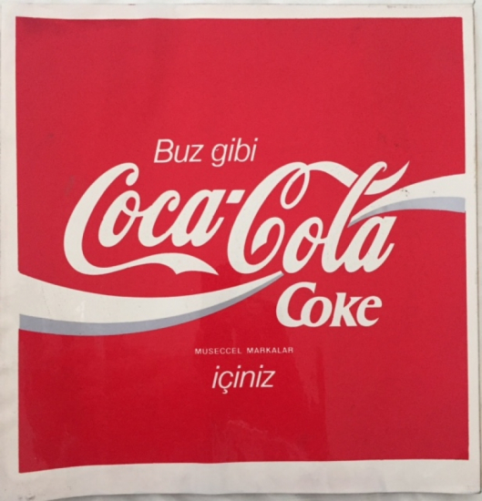 COCACOLA REKLAM ETİKETİ CAMA DOLABA YAPIŞAN KUŞE BASKI KAGIT CIKARTMA