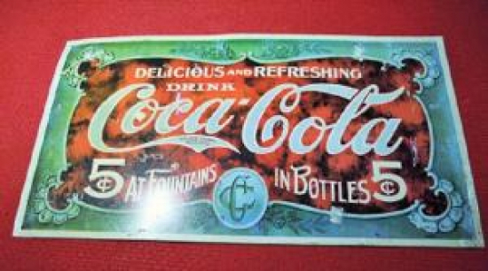 DELICIOUS AND REFRESHING DRING COCA COLA TRADE MARK REGISTERED 5 AT FOUNTAINS IN BOTTLES 5 REKLAM TENEKE TABELA