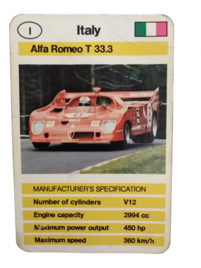 FX SCHMİD DUBREQ LİMİTED MANUFACTURER'S SPECIFICATION KARTON OYUN KARTI ITALY ALFA ROMEO T33.3