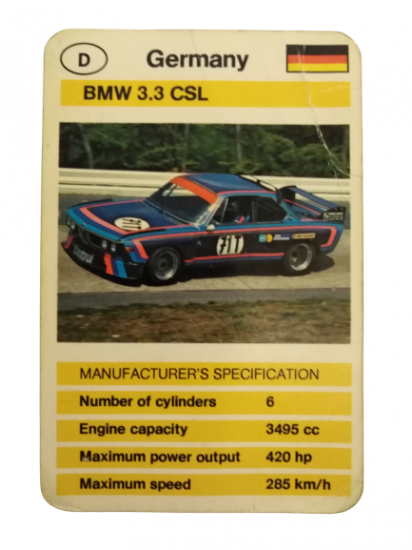 FX SCHMİD DUBREQ LİMİTED MANUFACTURER'S SPECIFICATION OYUN KARTI GERMANY BMW 3.3 CSL