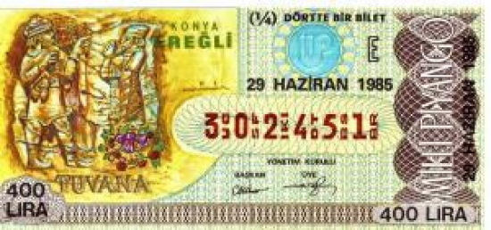 MİLLİ PİYANGO ÇEYREK BİLET 400 LİRA 302451 SERİ NO 29 HAZİRAN 1985 ÇEKİLİŞİ