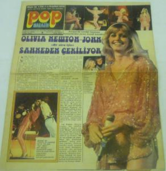 POP MAGAZİN SAYI : 15 . YIL : 1. 19 ŞUBAT 1979 OLIVIA NEWTON - JONN SAHNEDEN ÇEKİLİYOR