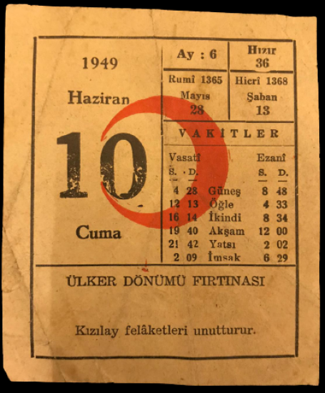 1949 SENESİNİN 10 HAZİRAN CUMA GÜNÜNE AİT KIZILAY TAKVİM YAPRAGI