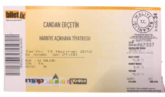 CANDAN ERCETİN HARBİYE ACIK HAVA TİYATROSU 13 HAZİRAN 2012 KONSER BİLETİ