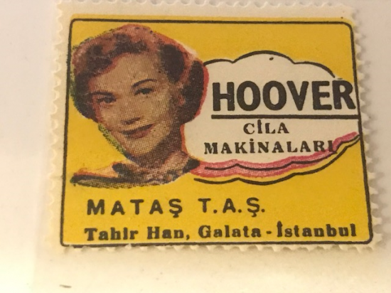 HOOVER VİNYET REKLAM PULU HOOVER CİLA MAKİNALARİ MATAŞ T.A.Ş TAHİR HAN GALATA İSTANBUL 30.36 Mm ÖLCÜLERİNDE