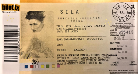 SILA TURKCELL KURUCEŞME ARENE 23 HAZİRAN 2012 SAAT 21,00 KONSER BİLETİ GİRİŞ 66 TL