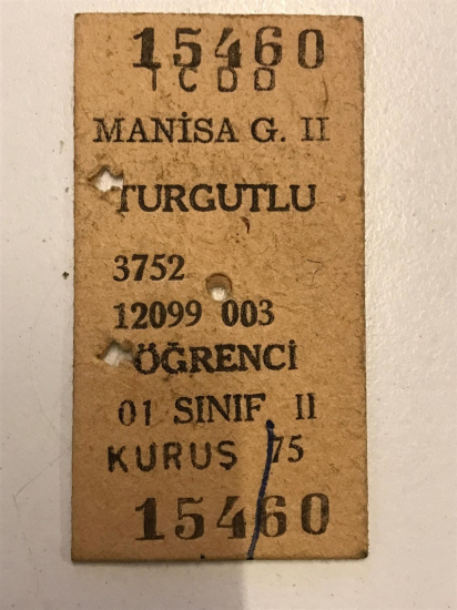 TCDD MANİSA TURGUTLU 2 MEVKİ ÖGRENCİ TREN BİLETİ 75 KURUŞ