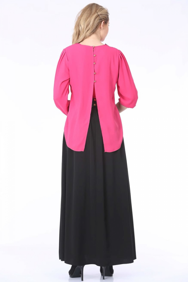 thumbArka Üst Kısmı Yırtmaçlı Elbise - Pembe