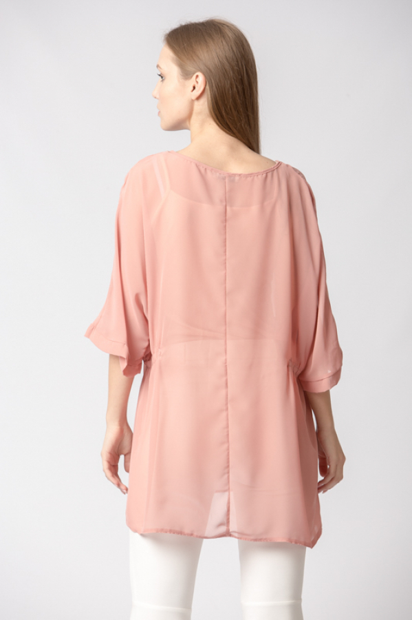 thumbBeli Lastikli Yarasa Kol Bluz - Pembe