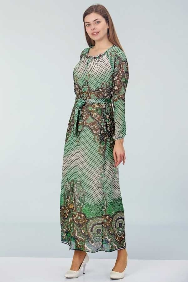 thumbDesenli Şifon Elbise - Yeşil