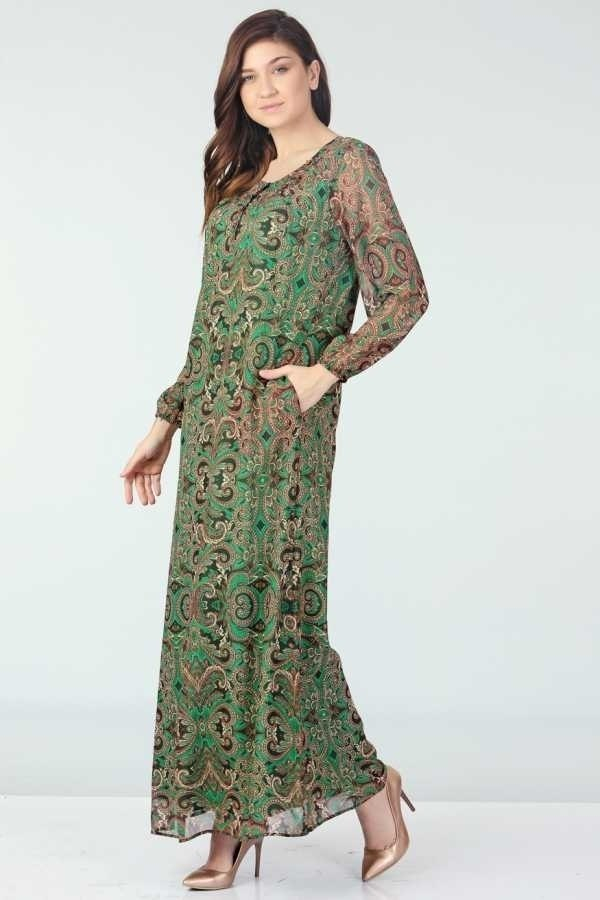 thumbDesenli Şifon Elbise - Yeşil