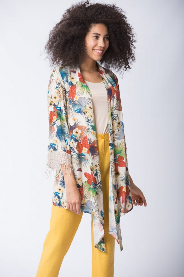 thumbDesenli Viskon Kimono - Kiremit