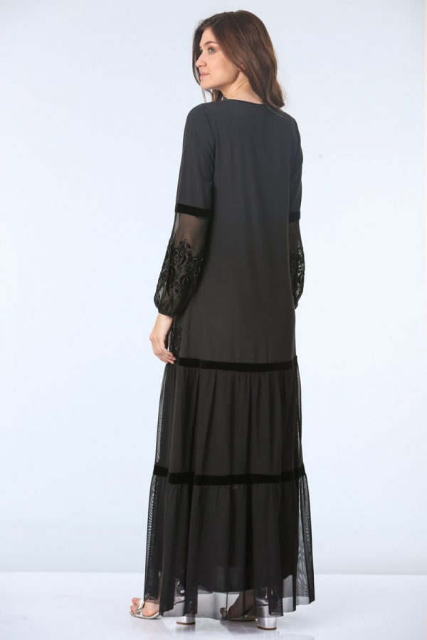 thumbDrop Baskılı İşlemeli Abiye Elbise - Siyah