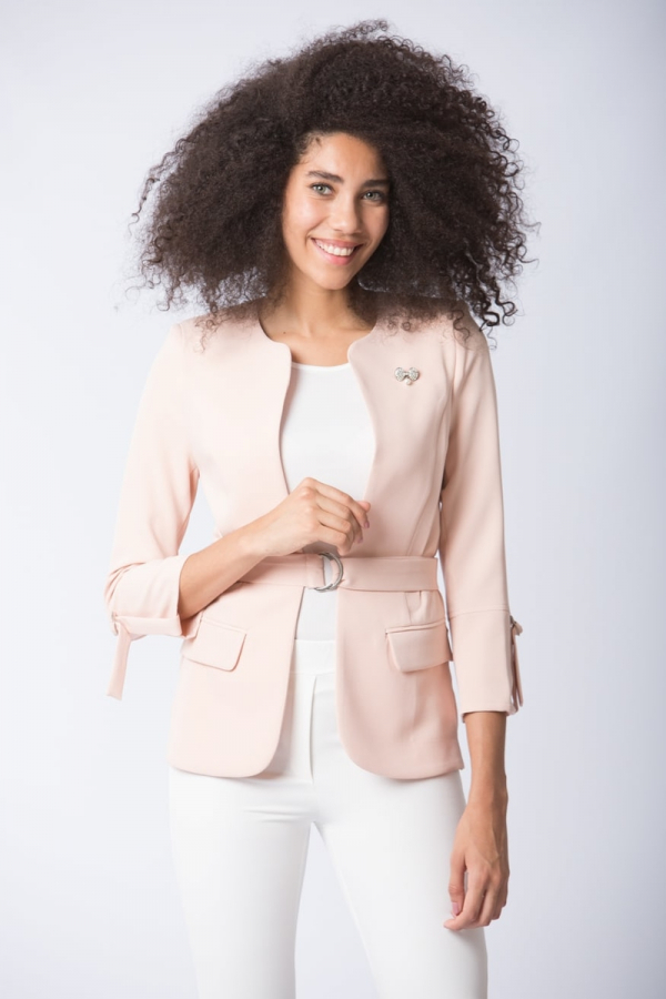 thumbKemerli Blazer Ceket - Pudra