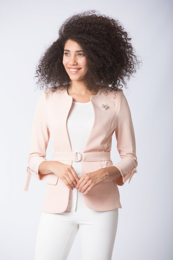 thumbKemerli Blazer Ceket - Pudra