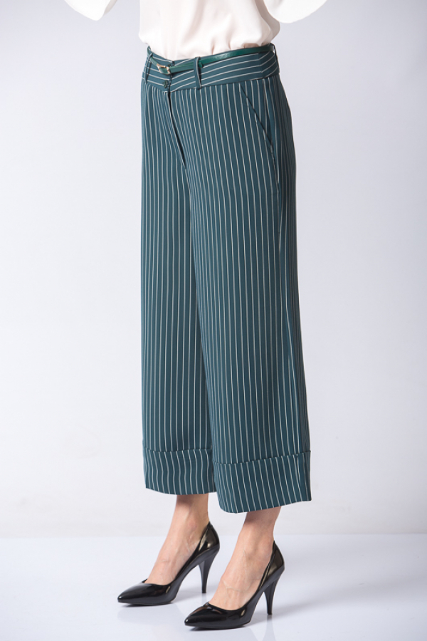 thumbKemerli Çizgili Pantolon - Mint