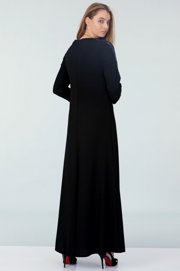 thumbKolları Payetli Abiye Elbise - Siyah-Mavi