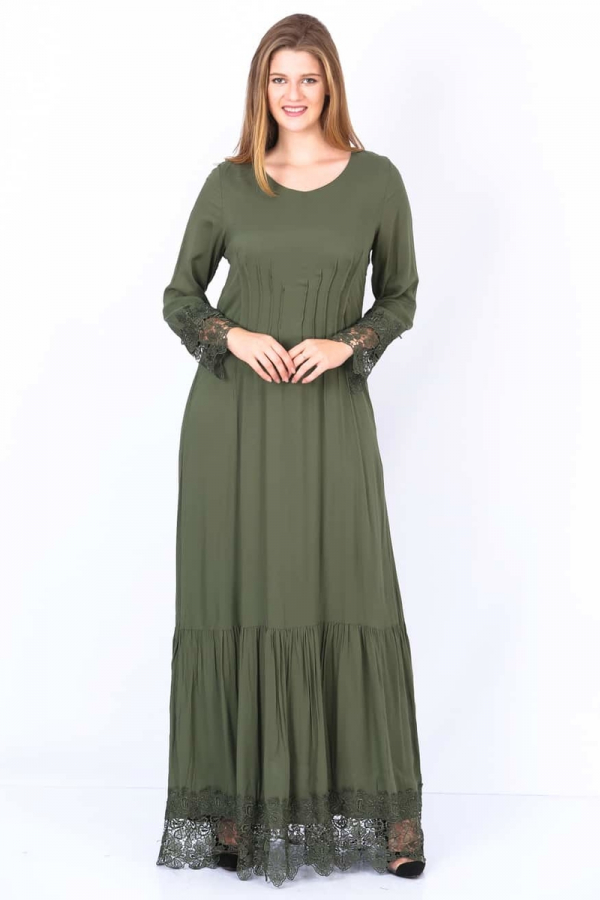 thumbKolu Dantel Detay Elbise - Yeşil