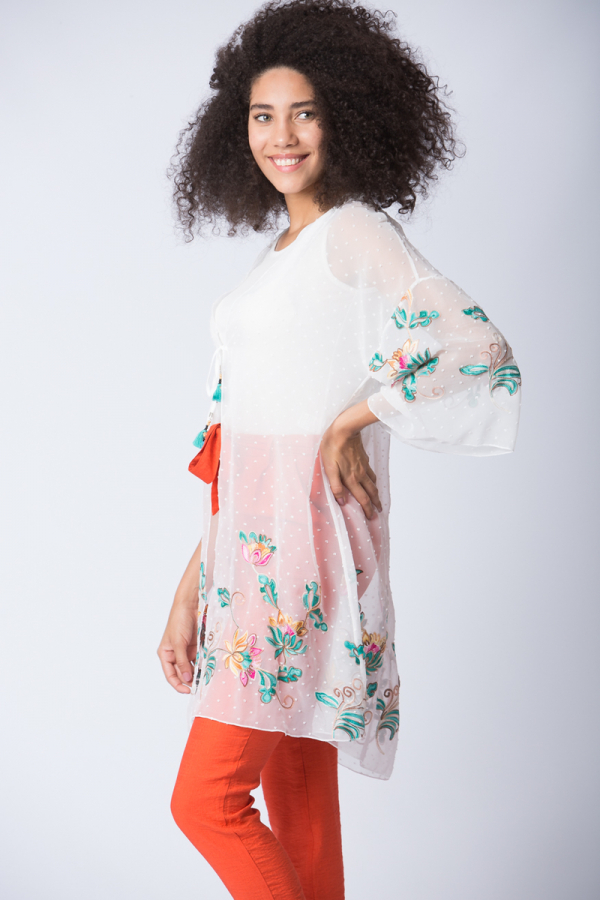thumbNakış İşlemeli Kimono - Beyaz
