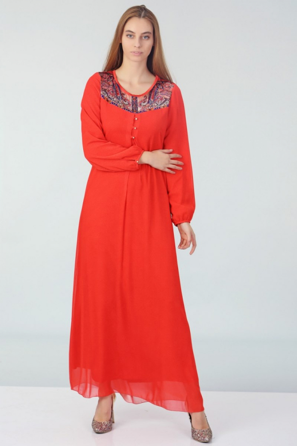 thumbYaka Detaylı Elbise - Mercan