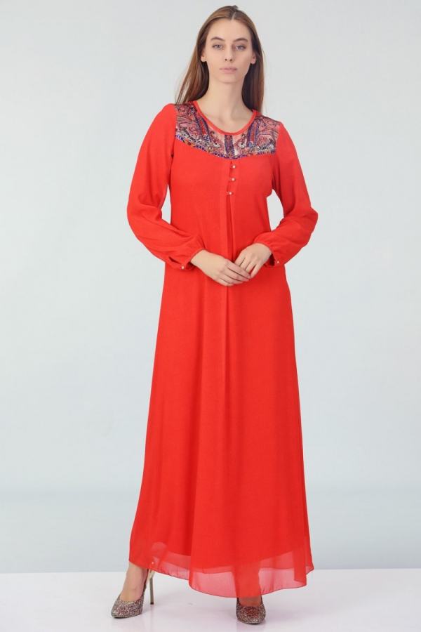 thumbYaka Detaylı Elbise - Mercan