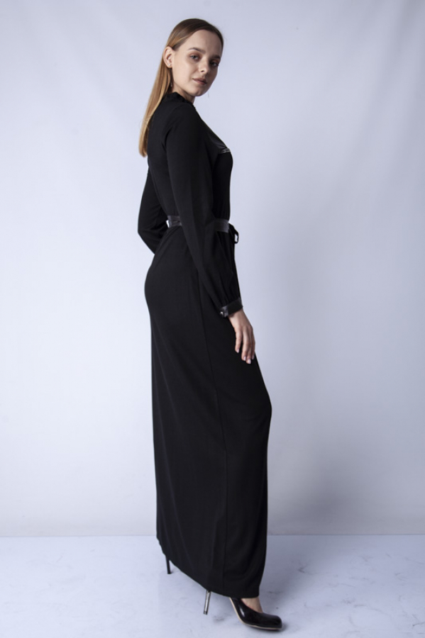 thumbBelden Kuşaklı Deri Detaylı Elbise - Siyah