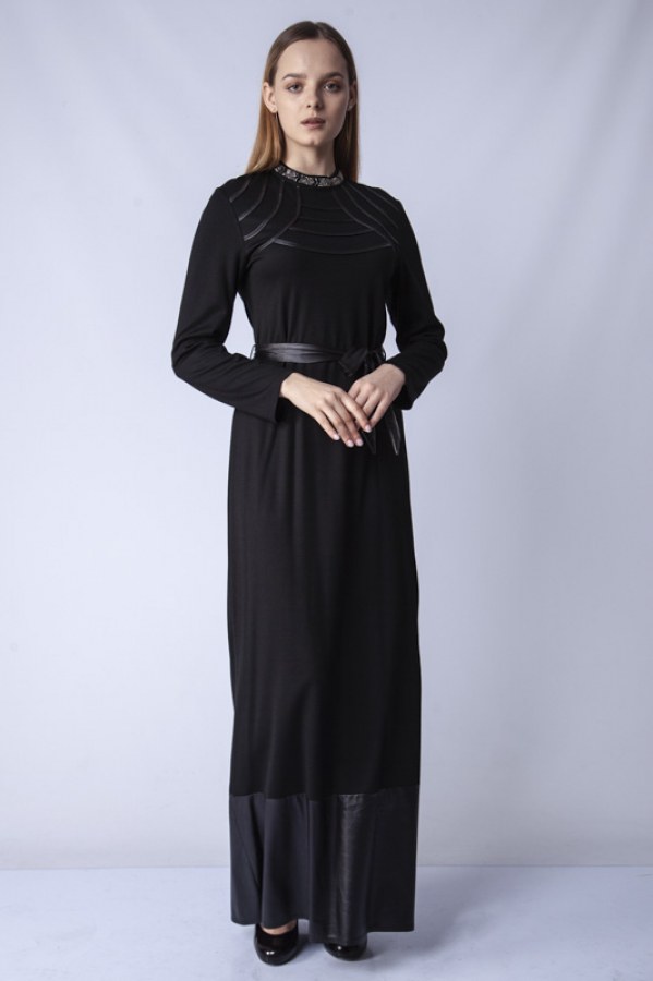 thumbHakim Yaka İşlemeli Elbise - Siyah