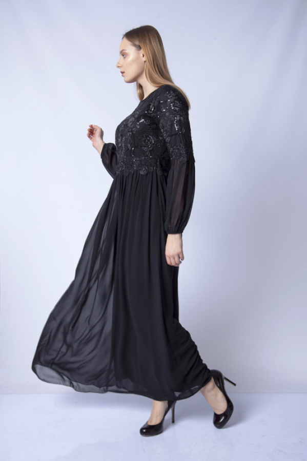 thumbPayet İşlemeli Abiye Elbise - Siyah