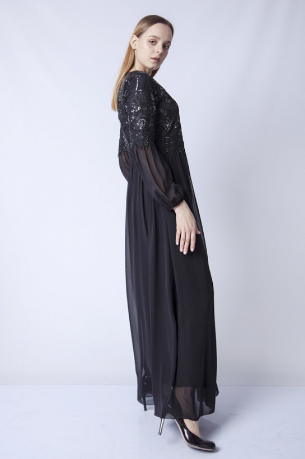 thumbPayet İşlemeli Abiye Elbise - Siyah