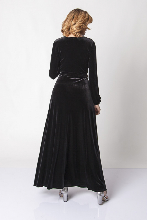 thumbTaş İşlemeli Belden Kuşaklı Kadife Elbise - Siyah