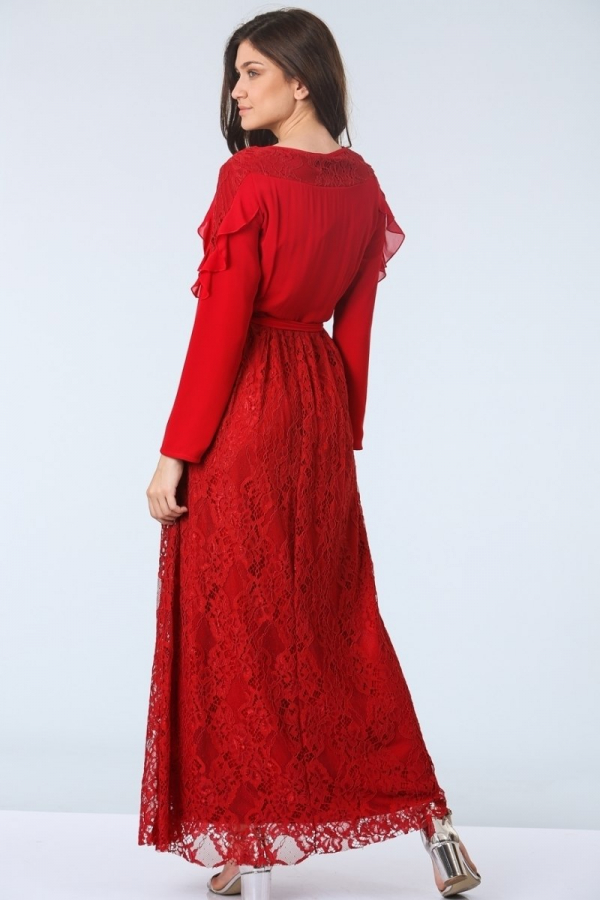 thumbDantelli Abiye Elbise - Kırmızı