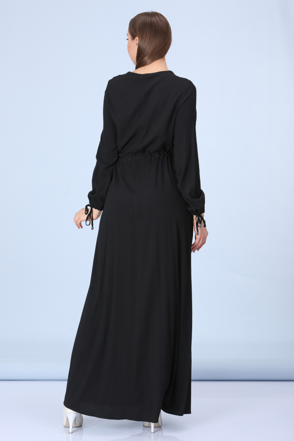 thumbBisiklet Yaka İnci İşlemeli Elbise - Siyah