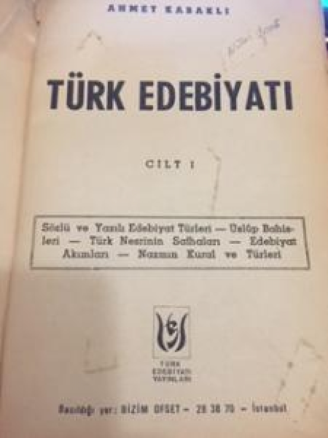 thumbAHMET KABAKLI TÜRK EDEBİYATI CİLT 1 702 SAYFA BİZİM OFSET