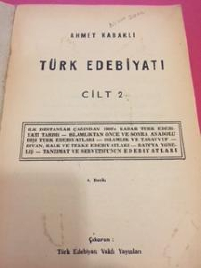 thumbAHMET KABAKLI TÜRK EDEBİYATI CİLT 2 774 SAYFA BİZİM OFSET