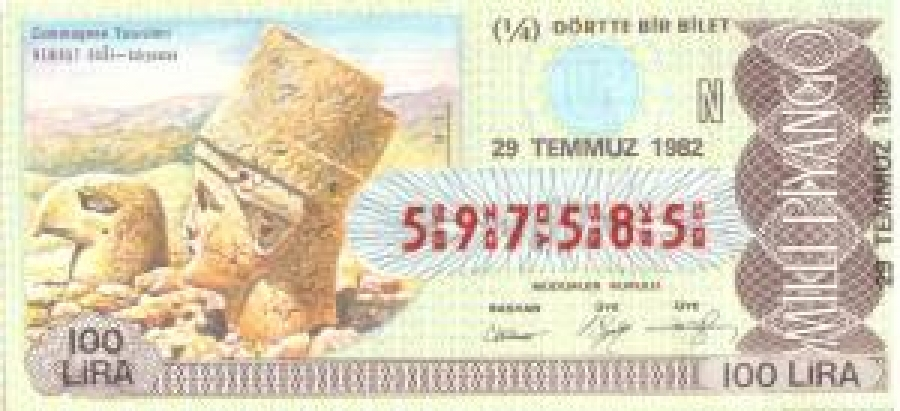 MİLLİ PİYANGO BİLET 597585 SERİ NOLU 29 TEMMUZ 1982 ÇEKİLİŞİ COMMAGENE TANRILARI NEMRUT DAĞI