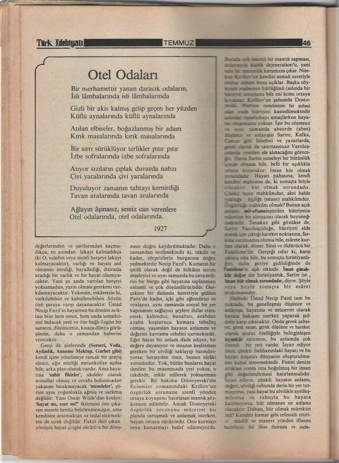 thumbNECİP FAZIL IN AZİZ ANISINA TÜRK EDEBİYATLARI AYLIK FİKİR VE SANAT DERGİSİ TEMMUZ 1983 SAYI 117