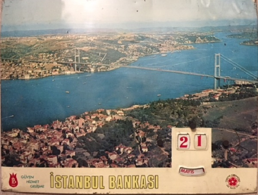 İSTANBUL BANKASI MEKANİK ELLE CEVİRMELİ TENEKE TAKVİM İSTABUL BOGAZI