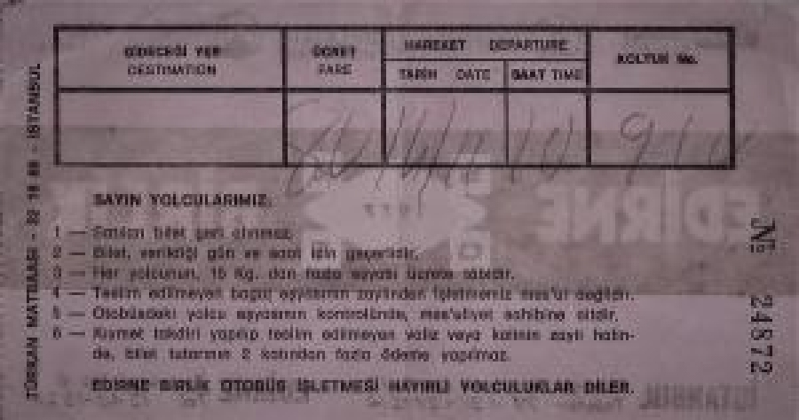 thumbİSTANBUL EDİRNE BİRLİK 1977 YOLCU OTOBÜSÜ BİLETİ SERHAT KONFORLU TURİZM DALKILIC OTOBUS İŞLETMESİ TANERLER TURİZM