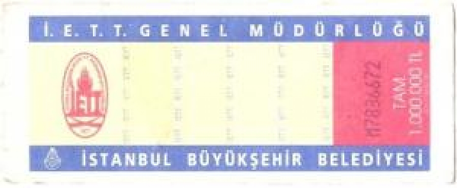 İSTANBUL İETT TAM BİLET M 7836672 SERİ NO 1 000 000 TL 2000 YILLAR