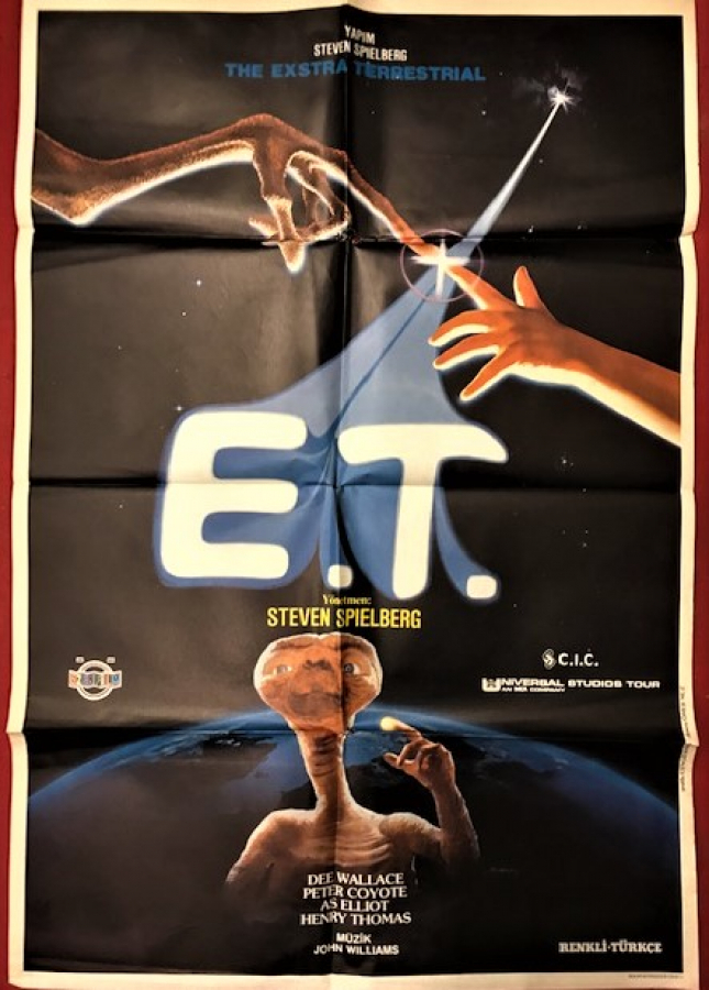 E.T. STEVEN SPIELBERG RENKLİ SİNEMA AFİŞ FİLM GÖSTERİMDE TANITIMINDA ASILARAK KULLANILMIŞDIR