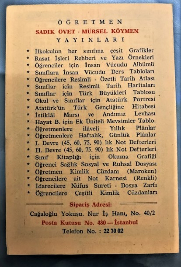 thumbÖĞRETMEN SADIK ÖVET MÜRSEL KÖYMEN 1964 1965 DERS YILI TAKVİMİ