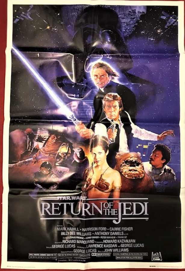 STAR WARS RETURN OF THE JEDİ RENKLİ SİNEMA AFİŞ FİLM GÖSTERİMDE TANITIMINDA ASILARAK KULLANILMIŞDIR