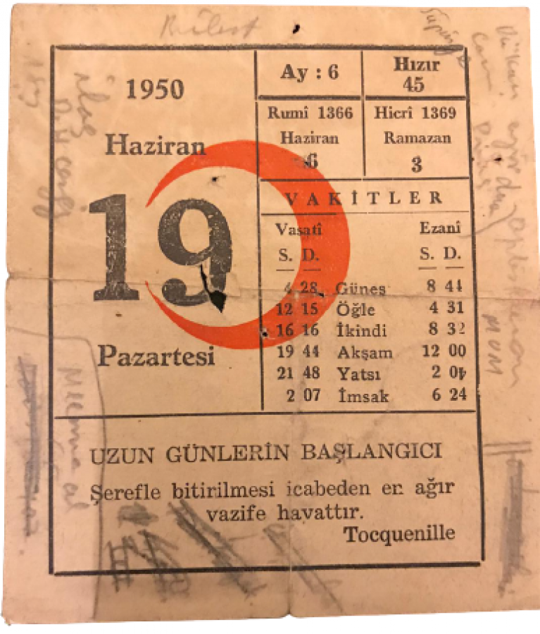 1950 SENESİNİN 19 HAZİRAN PAZARTESİ GÜNÜNE AİT KIZILAY TAKVİM YAPRAGI