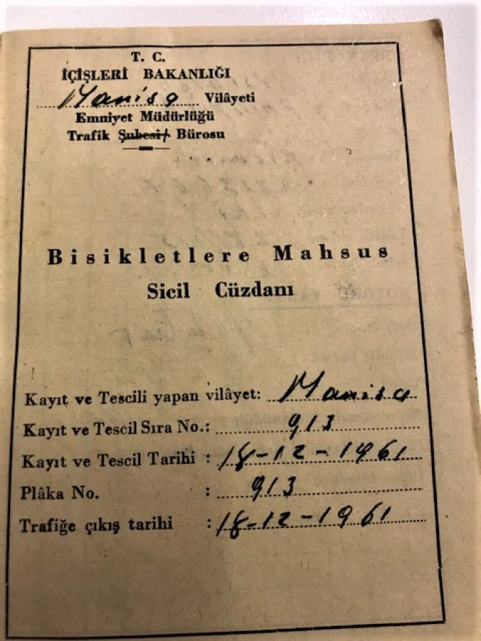 thumb1961 BİSİKLETLERE MAHSUS SİCİL CÜZDANI MANİSA TRAFİK BÜROSU