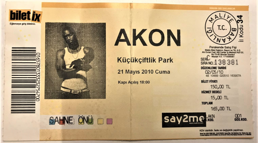 AKON KÜÇÜK ÇİFTLİK PARK SAHNE ÖNU 21 MAYIS 2010 CUMA KONSER BİLETİ